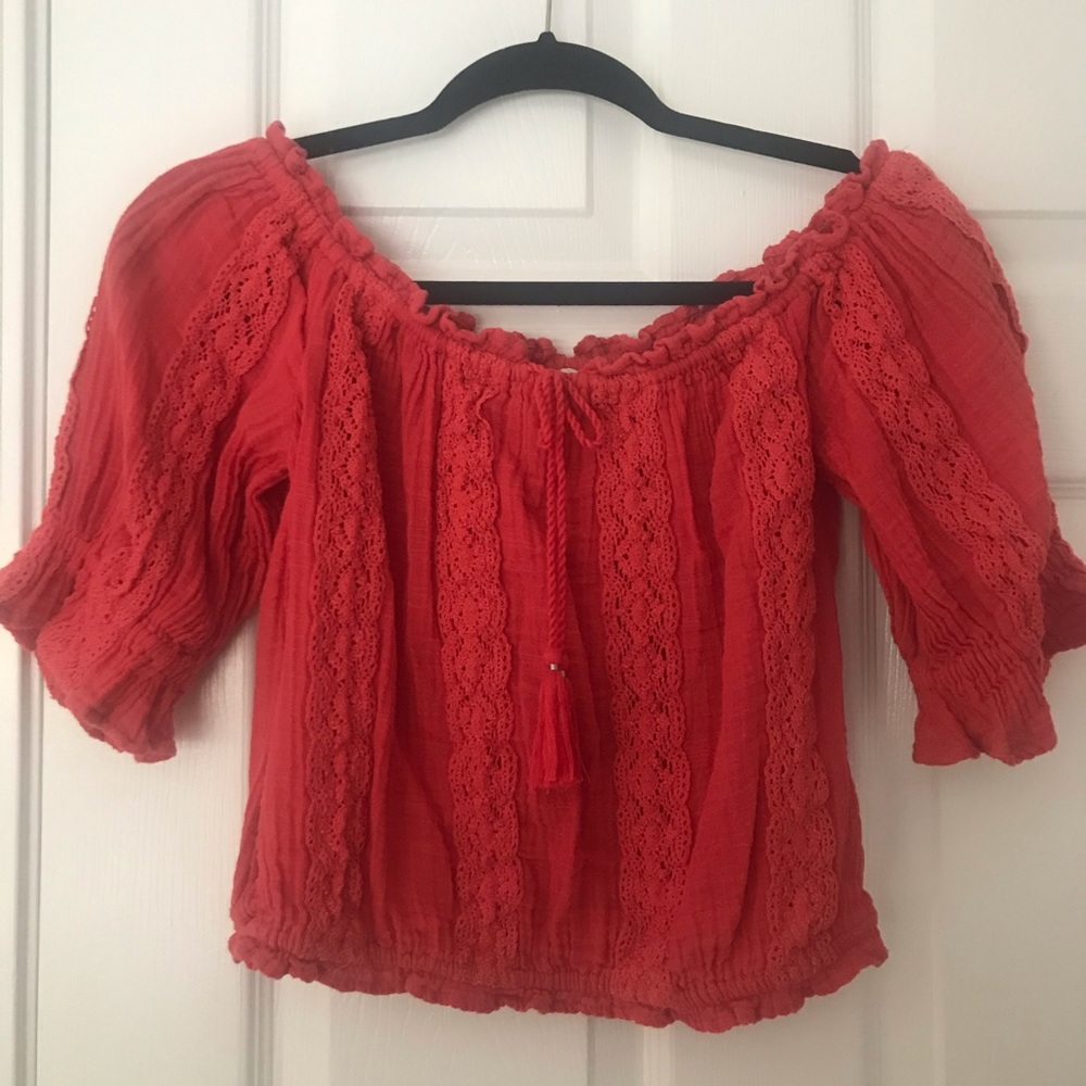 Coral off the shoulder blouse